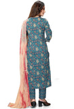 Blue Pure Cambric Cotton Jaipuri Printed Kurta Set With Dupatta