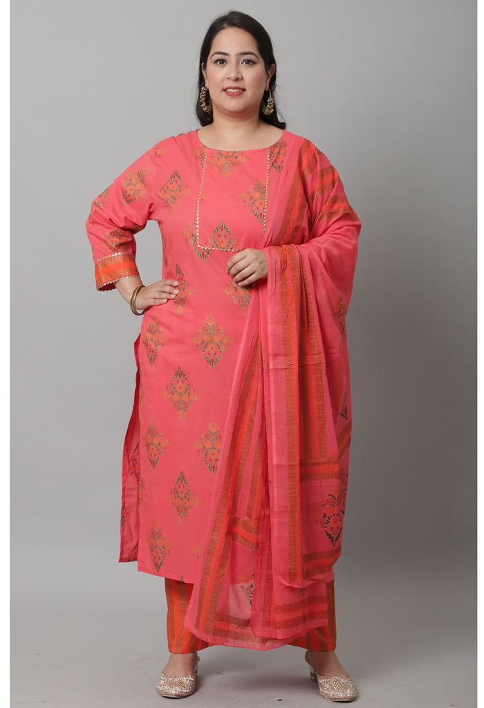 Pure Cambric Cotton Printed Kurta Set With Dupatta