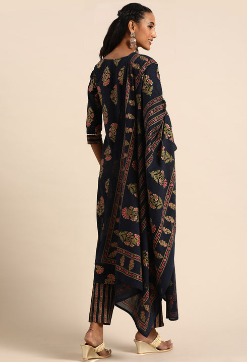 Pure Cambric Cotton Printed Kurta Set With Dupatta