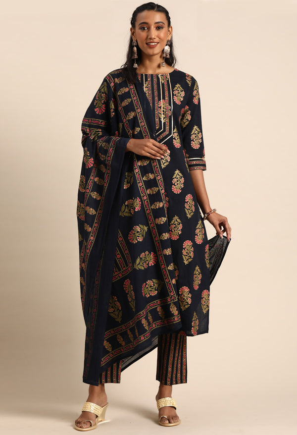 Pure Cambric Cotton Printed Kurta Set With Dupatta