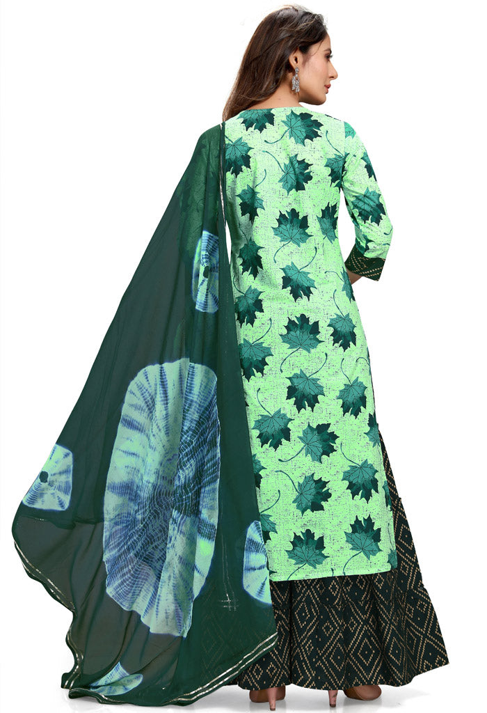 Light Green Pure Cambric Cotton Jaipuri Printed Kurta Set With Dupatta