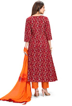 Load image into Gallery viewer, Maroon Pure Cambric Cotton Jaipuri Printed Kurta Set With Dupatta