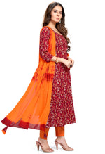 Load image into Gallery viewer, Maroon Pure Cambric Cotton Jaipuri Printed Kurta Set With Dupatta
