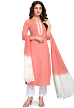 Load image into Gallery viewer, Pink Pure Cambric Cotton Embroidered Kurta Set With Dupatta