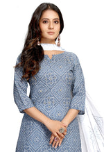 Load image into Gallery viewer, Grey And White  Pure Cambric Cotton Printed Kurta Set With Dupatta