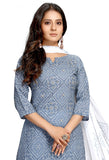 Grey And White  Pure Cambric Cotton Printed Kurta Set With Dupatta