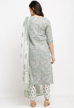 Load image into Gallery viewer, Light Green Pure Cambric Cotton Floral Printed Kurta Set With Dupatta
