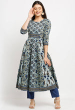 Load image into Gallery viewer, Blue Pure Cambric Cotton Printed Kurta Set With Dupatta