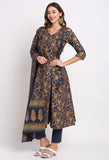 Blue Pure Cambric Cotton Floral Printed Kurta Set With Dupatta