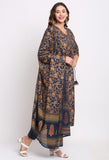 Blue Pure Cambric Cotton Floral Printed Kurta Set With Dupatta