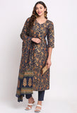 Blue Pure Cambric Cotton Floral Printed Kurta Set With Dupatta