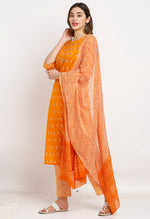 Load image into Gallery viewer, Orange Pure Cambric Cotton Floral Embroidered Kurta Set With Dupatta