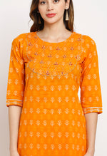Load image into Gallery viewer, Orange Pure Cambric Cotton Floral Embroidered Kurta Set With Dupatta