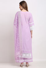 Load image into Gallery viewer, Purple Pure Cambric Cotton Floral Embroidered Kurta Set With Dupatta