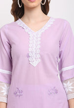 Load image into Gallery viewer, Purple Pure Cambric Cotton Floral Embroidered Kurta Set With Dupatta