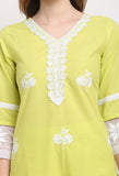 Light Green Pure Cambric Cotton Floral Embroidered Kurta Set With Dupatta