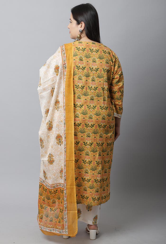 Pure Cambric Cotton Embroidered Plus Size Kurta Set With Dupatta