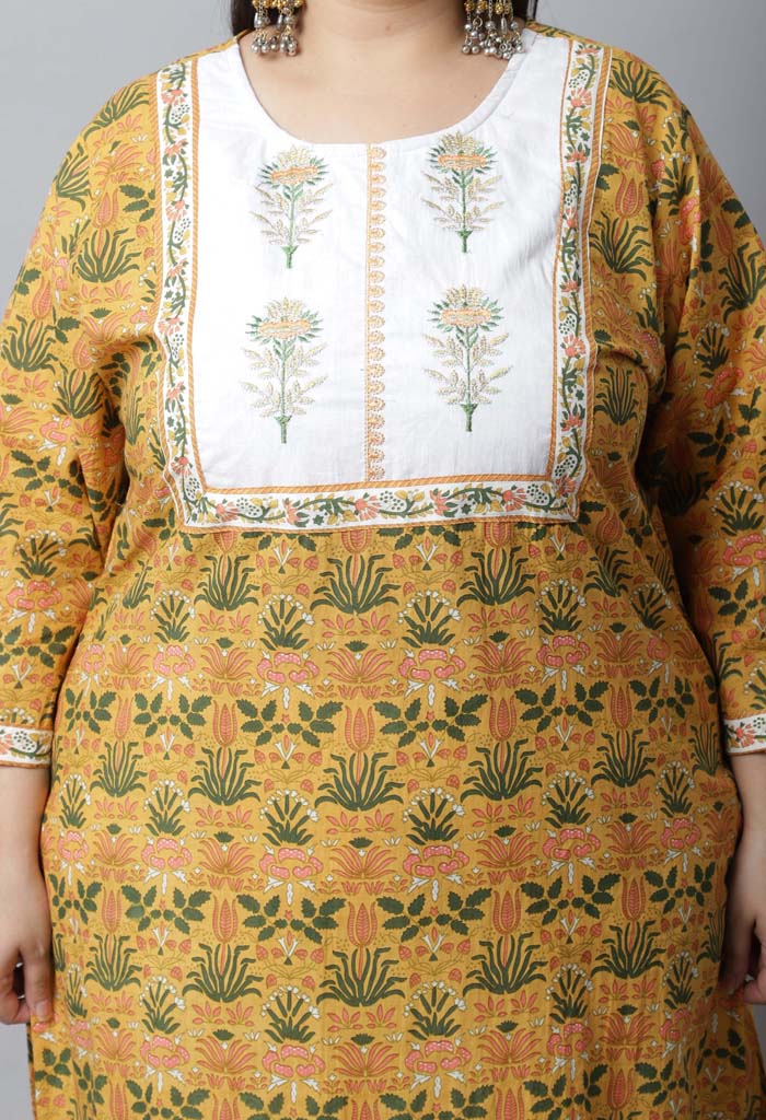 Pure Cambric Cotton Embroidered Plus Size Kurta Set With Dupatta