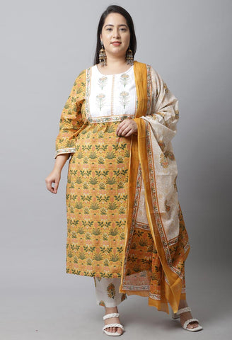 Pure Cambric Cotton Embroidered Plus Size Kurta Set With Dupatta