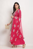 Grey And Pink Pure Cambric Cotton Floral Printed Kurta Set With Dupatta