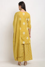 Load image into Gallery viewer, Yellow Pure Cambric Cotton Floral Printed Kurta Set With Dupatta