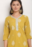 Yellow Pure Cambric Cotton Floral Printed Kurta Set With Dupatta