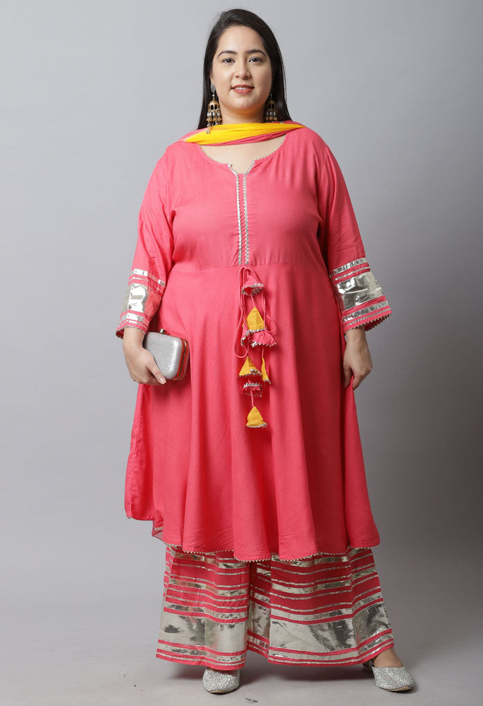 Pure Cambric Cotton Solid Plus Size Kurta Set With Dupatta