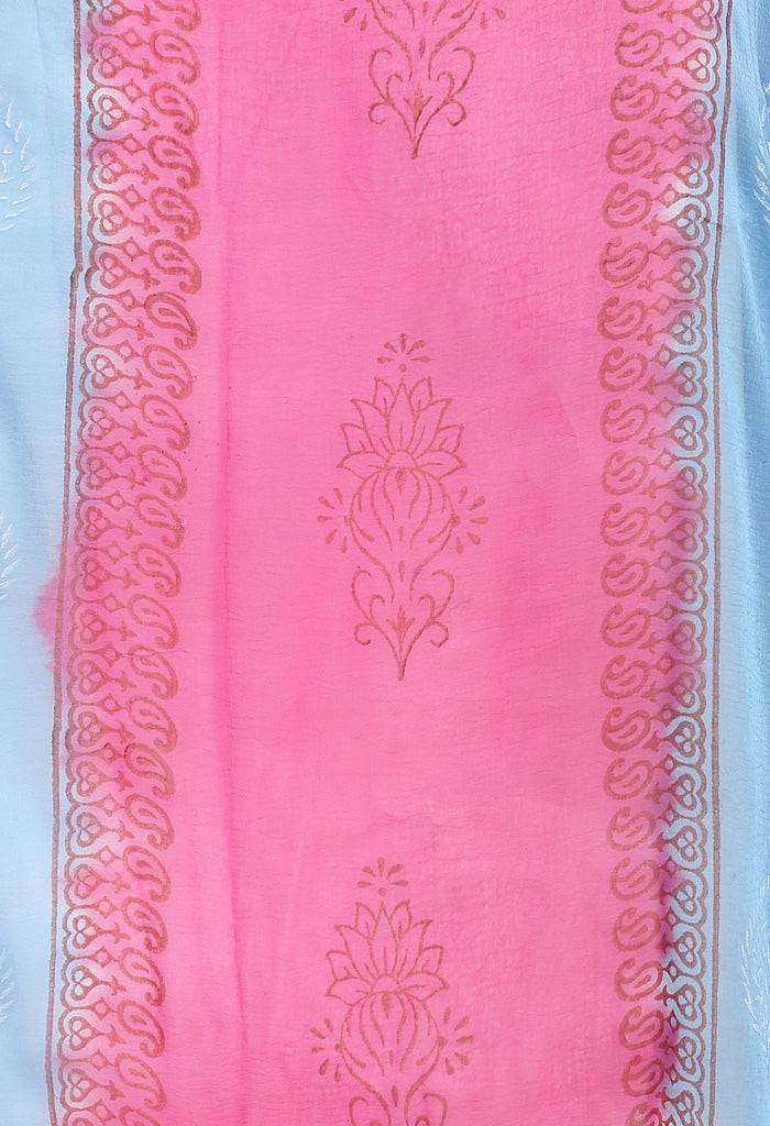 Blue Pure Cambric Cotton Floral Printed Kurta Set With Dupatta