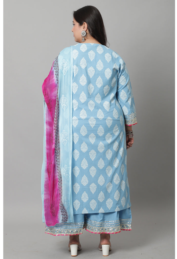 Pure Cambric Cotton Printed Kurta Set With Dupatta