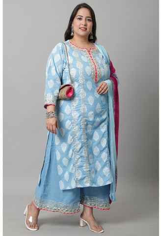 Pure Cambric Cotton Printed Kurta Set With Dupatta