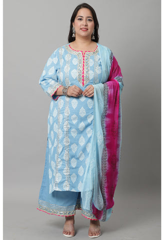 Pure Cambric Cotton Printed Kurta Set With Dupatta