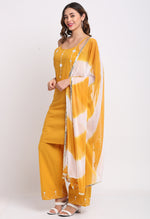 Load image into Gallery viewer, Yellow Pure Cambric Cotton Floral Embroidered Kurta Set With Dupatta