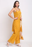 Yellow Pure Cambric Cotton Floral Embroidered Kurta Set With Dupatta