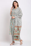 Sage Green Pure Cambric Cotton Floral Printed Kurta Set With Dupatta