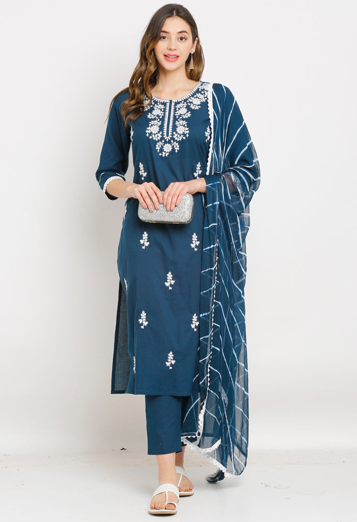 KAIRA NAVY BLUE KURTI WITH PANT AND DUPATTA – Kaira