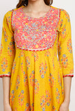 Yellow And Pink Pure Cambric Cotton Floral Embroidered Kurta Set With Dupatta