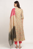 Pink And Beige Pure Cambric Cotton Floral Embroidered Kurta Set With Dupatta