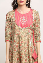 Load image into Gallery viewer, Pink And Beige Pure Cambric Cotton Floral Embroidered Kurta Set With Dupatta