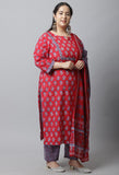 Pure Cambric Cotton Embroidered Plus Size Kurta Set With Dupatta