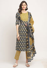 Load image into Gallery viewer, Grey Pure Cambric Cotton Floral Embroidered Kurta Set With Dupatta