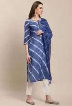 Load image into Gallery viewer, Blue Pure Cambric Cotton Embroidered Kurta Set With Dupatta