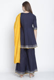 Navy Blue Pure Cambric Cotton Embroidered Kurta Set With Dupatta