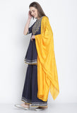 Navy Blue Pure Cambric Cotton Embroidered Kurta Set With Dupatta