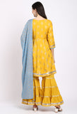 Yellow Rayon Floral Printed Kurta Set With Dupatta