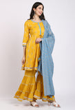 Yellow Rayon Floral Printed Kurta Set With Dupatta