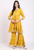 Yellow Rayon Floral Printed Kurta Set With Dupatta