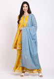 Yellow Rayon Floral Printed Kurta Set With Dupatta