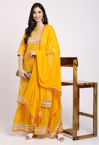 Yellow Pure Cotton Lurex Embroidered Kurta Set With Dupatta