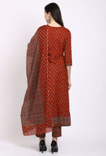 Load image into Gallery viewer, Brown Pure Cambric Cotton Floral Embroidered Kurta Set With Dupatta
