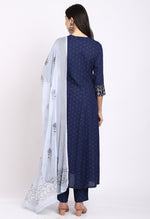 Load image into Gallery viewer, Navy Blue Rayon Floral Embroidered Kurta Set With Dupatta